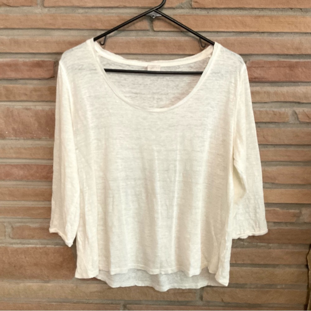 Poetry Lightweight Linen Top Ivory 3/4 Sleeve Medium
